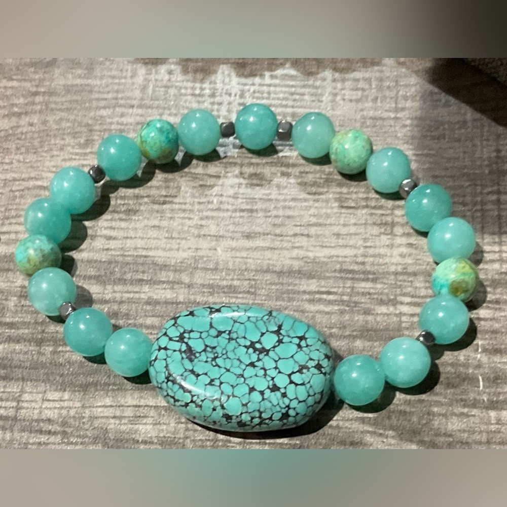 Turquoise and Amazonite Hand Crafted Crystal Bracelet